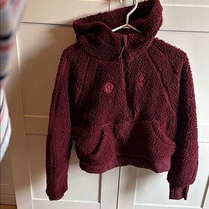Lululemon Deep Red Sherpa Cropped Scuba Hoodie
